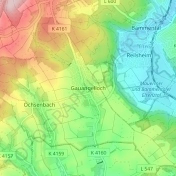 Gauangellochの地形図、標高、地勢