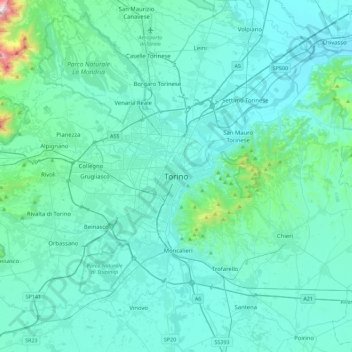 Torinoの地形図、標高、地勢