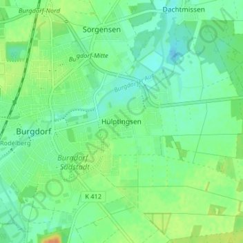 Hülptingsenの地形図、標高、地勢