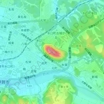 古城山の地形図、標高、地勢