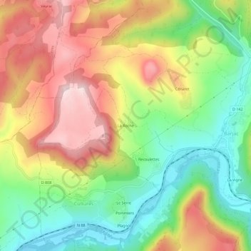 La Rocheの地形図、標高、地勢