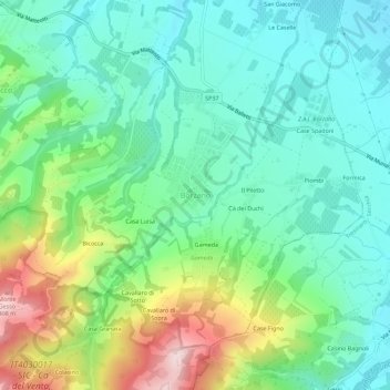 Borzanoの地形図、標高、地勢