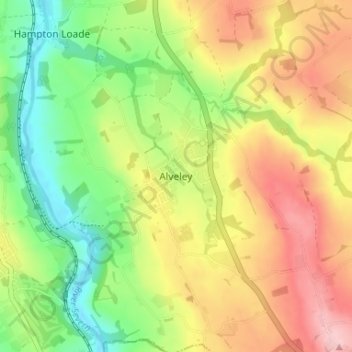 Alveleyの地形図、標高、地勢