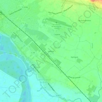 Jardineyの地形図、標高、地勢