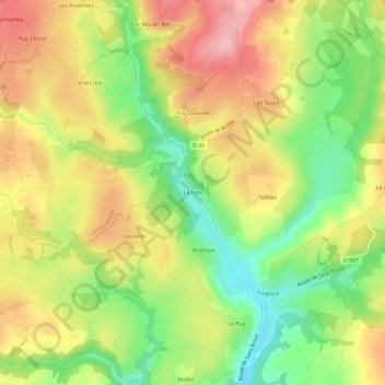 La Hireの地形図、標高、地勢