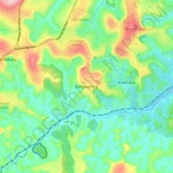 Kimwenzaの地形図、標高、地勢
