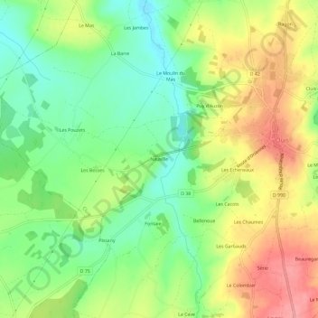 Neuvilleの地形図、標高、地勢