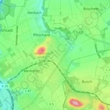 Streiffeldの地形図、標高、地勢