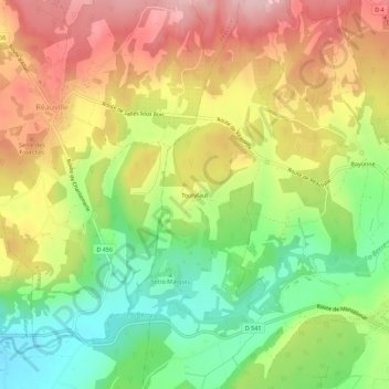 Toutyfautの地形図、標高、地勢
