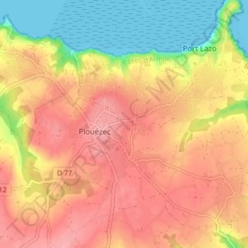 Goaz Joulinの地形図、標高、地勢