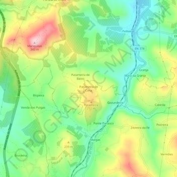 Patameira de Cimaの地形図、標高、地勢