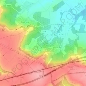 Bruitの地形図、標高、地勢