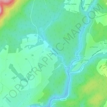 Les Baraquesの地形図、標高、地勢