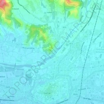 Monte San Quiricoの地形図、標高、地勢