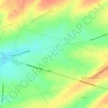 Routyの地形図、標高、地勢
