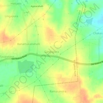 Gangapuraの地形図、標高、地勢