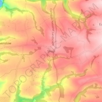 Shopの地形図、標高、地勢
