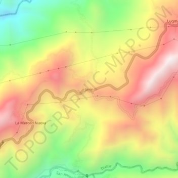 Javínの地形図、標高、地勢