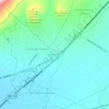 Chimalpaの地形図、標高、地勢