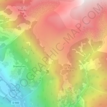 La Gourretteの地形図、標高、地勢