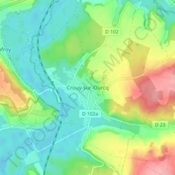 Crouy-sur-Ourcqの地形図、標高、地勢