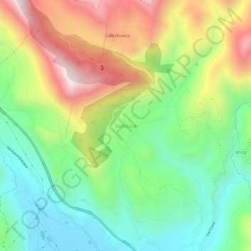Valleluceの地形図、標高、地勢