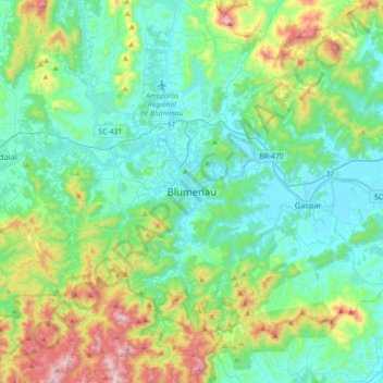 Blumenauの地形図、標高、地勢