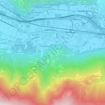 Crestoの地形図、標高、地勢
