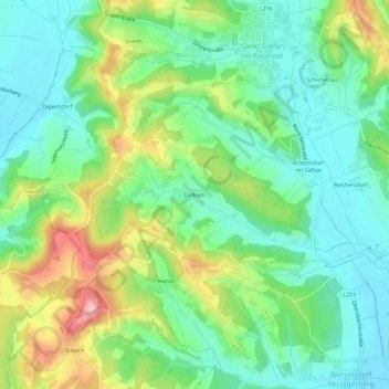 Dollrathの地形図、標高、地勢