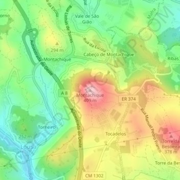 Montachiqueの地形図、標高、地勢