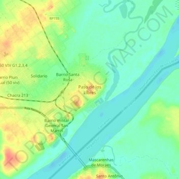 Paso de los Libresの地形図、標高、地勢