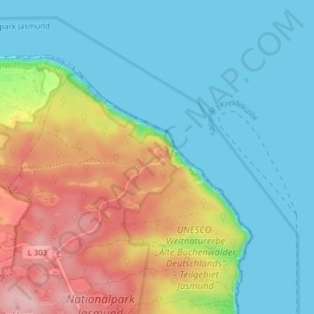 Stubbenkammerの地形図、標高、地勢