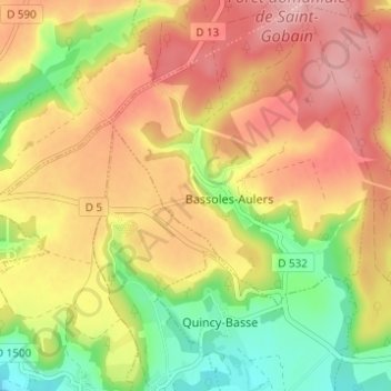 Le Fauxの地形図、標高、地勢
