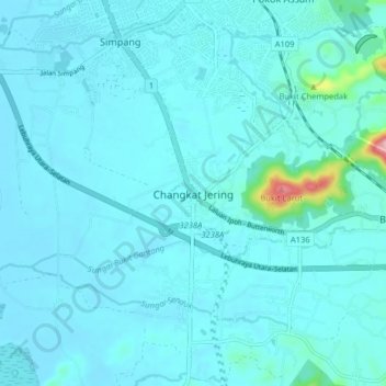 Changkat Jeringの地形図、標高、地勢