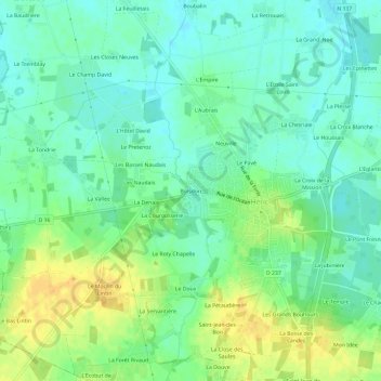 Boisdonの地形図、標高、地勢