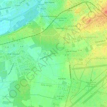 Dizedonの地形図、標高、地勢