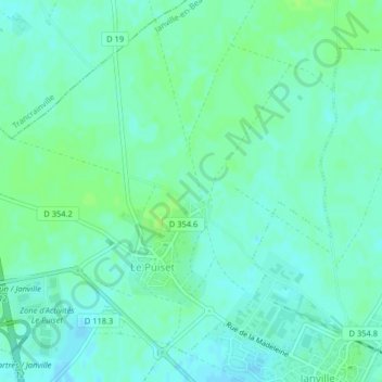Le Boelの地形図、標高、地勢