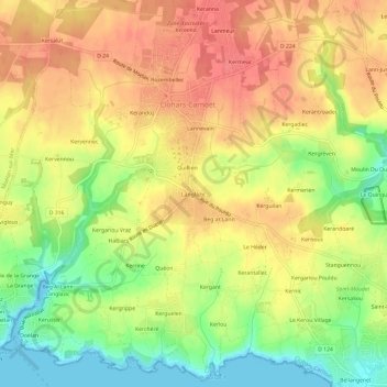 Langlazicの地形図、標高、地勢