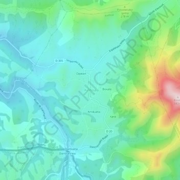 Ainhoaの地形図、標高、地勢