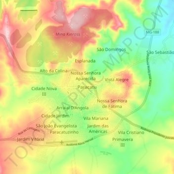 Paracatuの地形図、標高、地勢