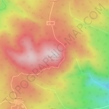 Bell Mountの地形図、標高、地勢