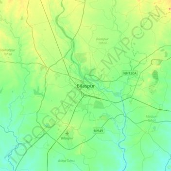 Bilaspurの地形図、標高、地勢