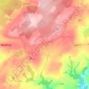 Penuwchの地形図、標高、地勢