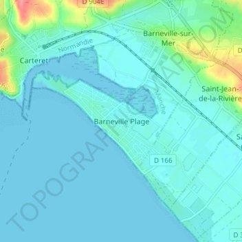 Barneville Plageの地形図、標高、地勢