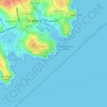 Giant's Castleの地形図、標高、地勢