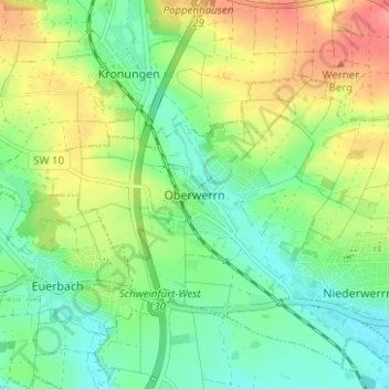 Oberwerrnの地形図、標高、地勢
