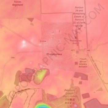 Phalaborwaの地形図、標高、地勢