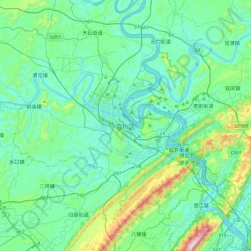 合川区の地形図、標高、地勢