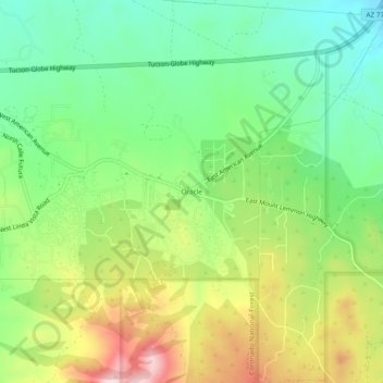 Oracleの地形図、標高、地勢