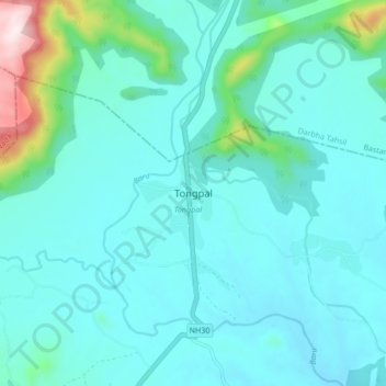 Tongpalの地形図、標高、地勢